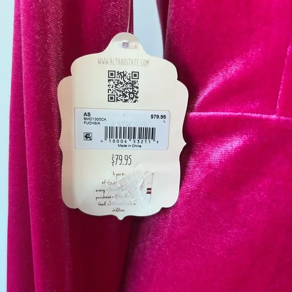 NWT Altar'd State Fuchsia Velvet Long Sleeve Faux Wrap Dress Size Large - Picture 5 of 9